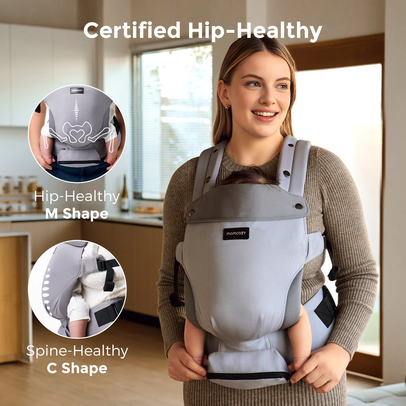 Momcozy Baby Carrier with Sunshield - Purplish Grey - Image 25