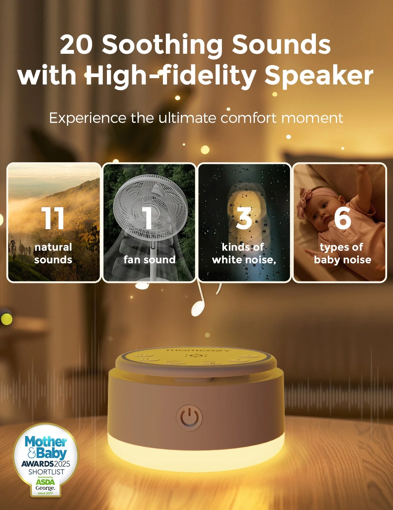 Momcozy Baby Sound Machine - Long Battery Life (Warm Light) - Image 3